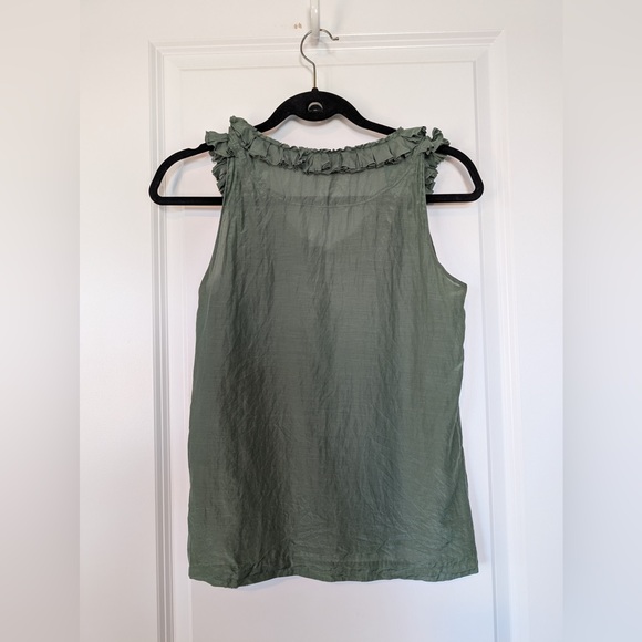 J. Crew Silk Cotton Ruffled Bib Sleeveless Button Down Shirt Green Size 2 - Picture 3 of 8